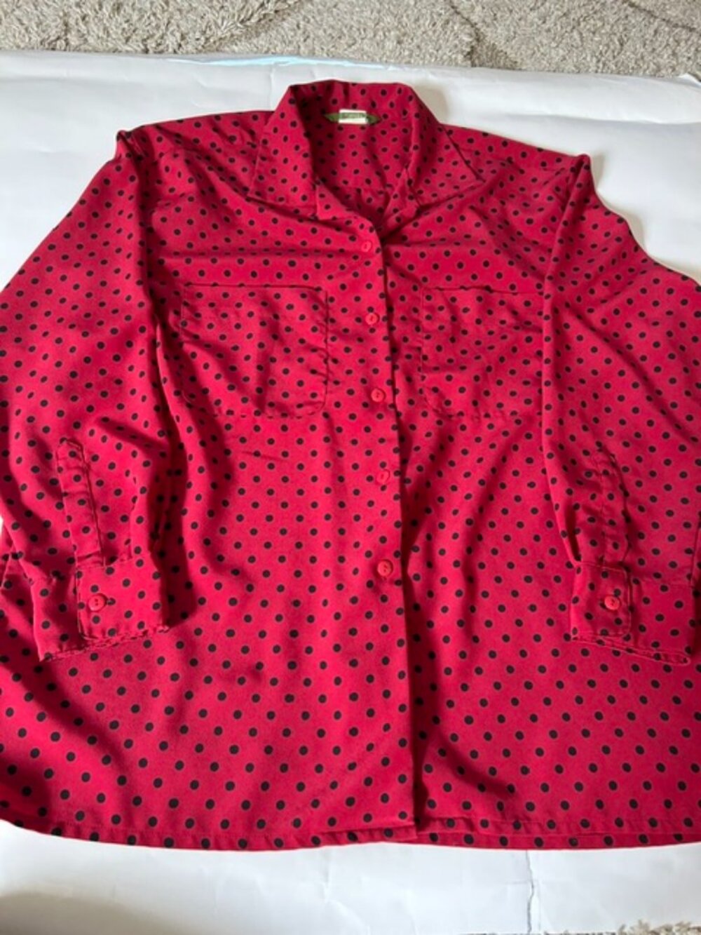 Esprit Red Black Polka Dot Long Lightweight Sleeve Blouse Size Large Great Cond
